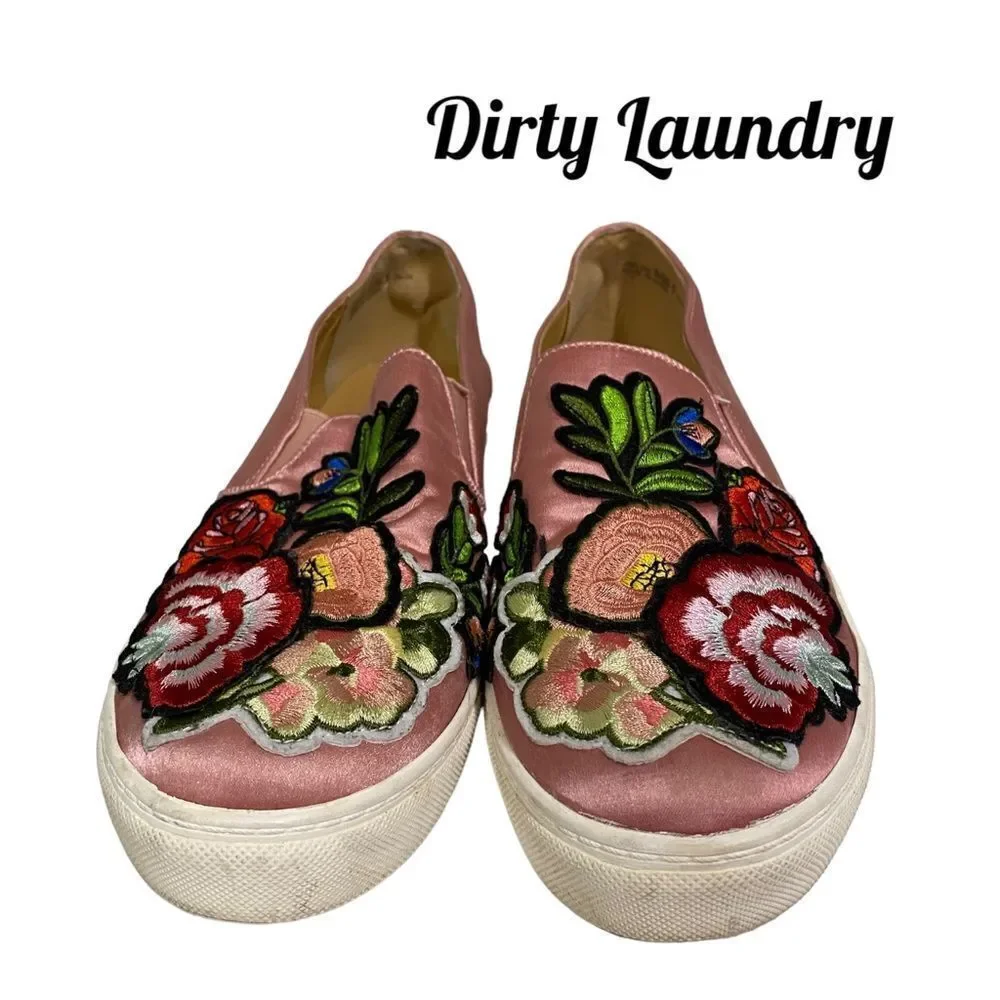 Dirty Laundry Women's Pink Embroidered Slip-On Sneakers Loafers 8